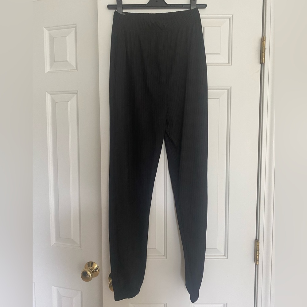 Black Ribbed Jogger Style Pants